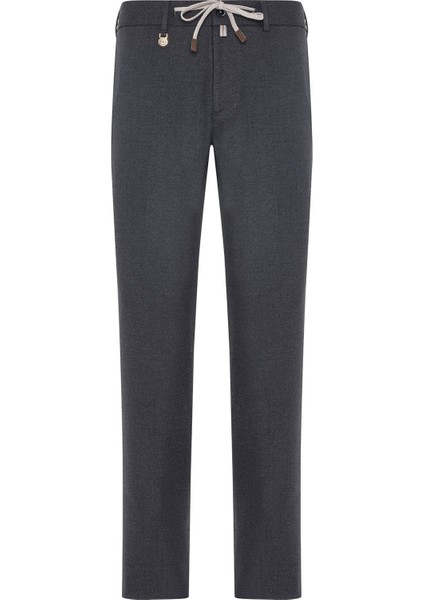Gri Flanel Lastikli Bağcıklı Pantolon 857-1 40