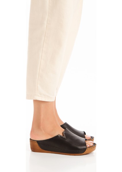 Iç Dış Deri Dolgu Taban Ortopedik Kadın Terlik