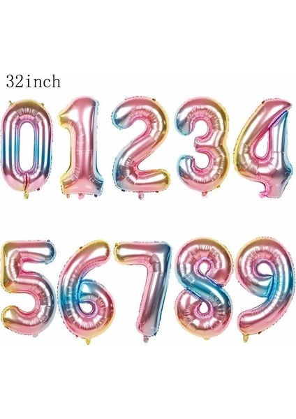 Gökkuşağı Balon Renkli Yaş Balon Rakam Konsept Yaş Balon Doğum Günü Set Yaş Balon Set