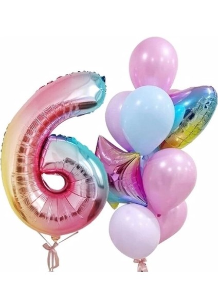 Gökkuşağı Balon Renkli Yaş Balon Rakam Konsept Yaş Balon Doğum Günü Set Yaş Balon Set