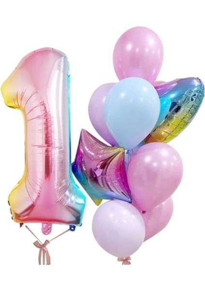Gökkuşağı Balon Renkli Yaş Balon Rakam Konsept Yaş Balon Doğum Günü Set Yaş Balon Set
