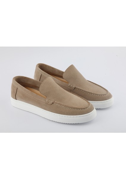 Hakiki Deri Bej Süet Loafer Erkek Ayakkabı 620-05