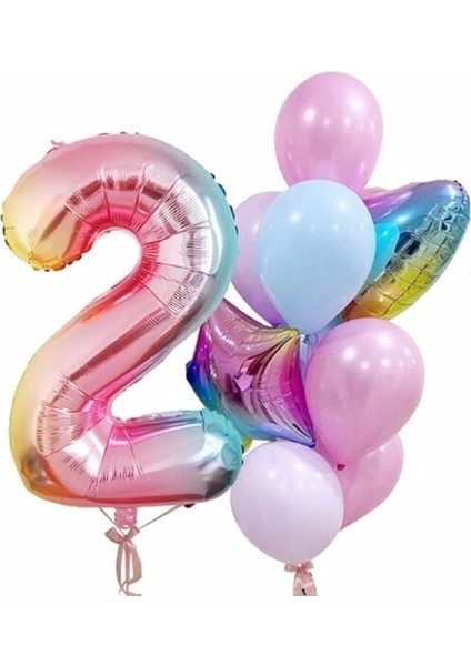 Gökkuşağı Balon Renkli Yaş Balon Rakam Konsept Yaş Balon Doğum Günü Set Yaş Balon Set