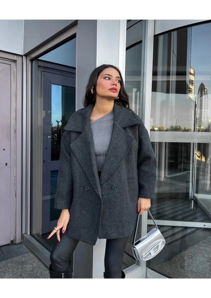 Balık Sırtı Oversize Kısa Kaşe Kaban