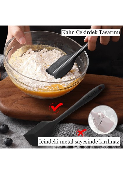 Silikon Spatula Set Büyük Boy Yanmaz Çizmez Siyah 3'lü