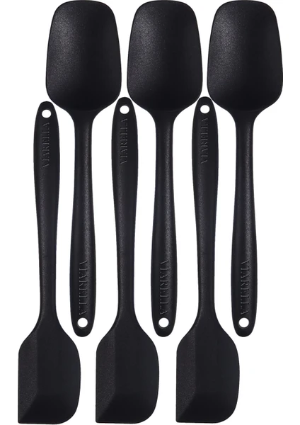 Yanmaz Yapışmaz Silikon Spatula Yassı Kaşık Seti 6lı Siyah 27cm