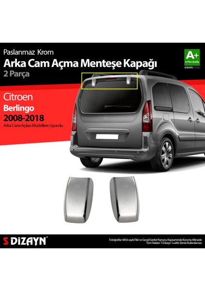 Citroen Berlingo Krom Arka Cam Açma Menteşe Kapağı 2 Prç 2008-2018