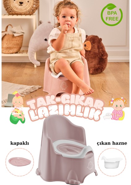 Koku Önleyici Kapaklı Takıp Çıkarılabilen Hazneli Çocuk Lazımlık, Taşınabilir Çocuk Tuvaleti