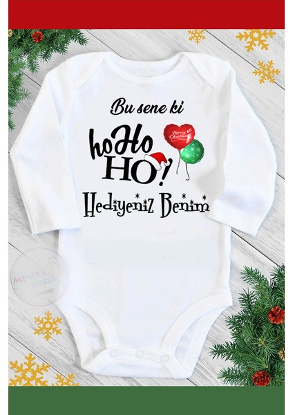 Bu Seneki Ho Ho Ho Hediyeniz Baskılı Unisex Uzun Kol Yeni Yıl Zıbın