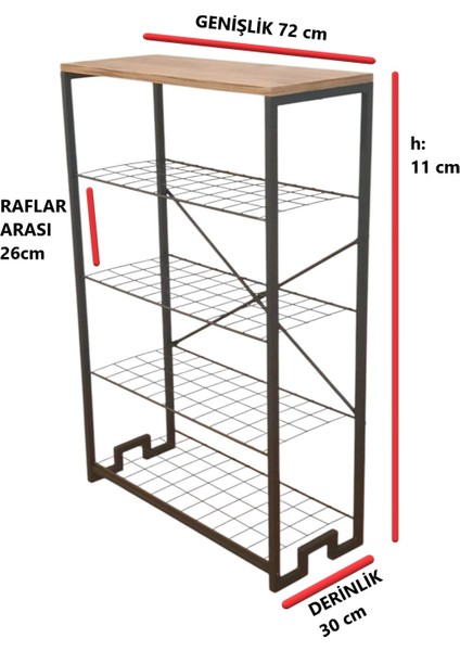 Bye Concept & More 5 Metal Raflı Ahşap Tablalı Dresuar Salon Sehpa ve Ayakkabılık Çok Amaçlı Mobilya