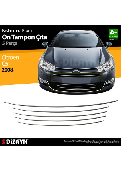Citroen C5 Krom Ön Tampon Çıtası 5 Prç 2008-2017