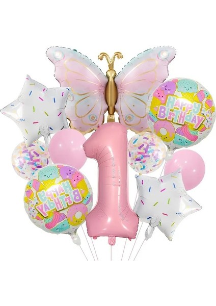 Makaron Kelebek Yıldızlı Folyo Balonlu Yaş Parti Seti