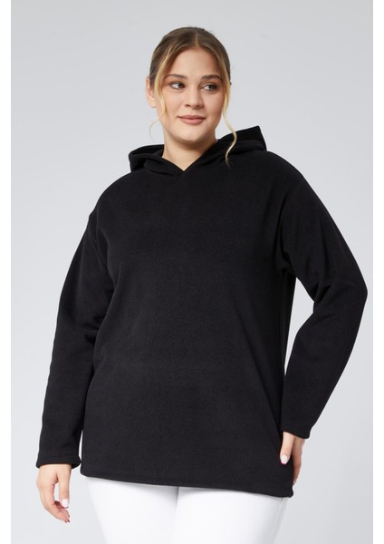 Büyük Beden Polar Sıcak Tutan Konfor Rahat Uzun Boy Sweat-Siyah