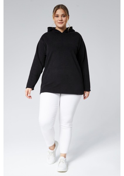 Büyük Beden Polar Sıcak Tutan Konfor Rahat Uzun Boy Sweat-Siyah fiyatları