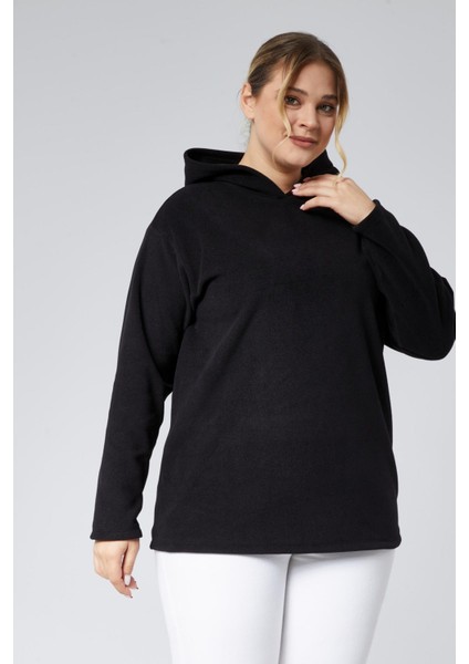 Büyük Beden Polar Sıcak Tutan Konfor Rahat Uzun Boy Sweat-Siyah indirimleri