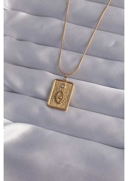 316L Çelik Zincir Gold Renk Zirkon Taşlı Göz Figür Tarot Kolye