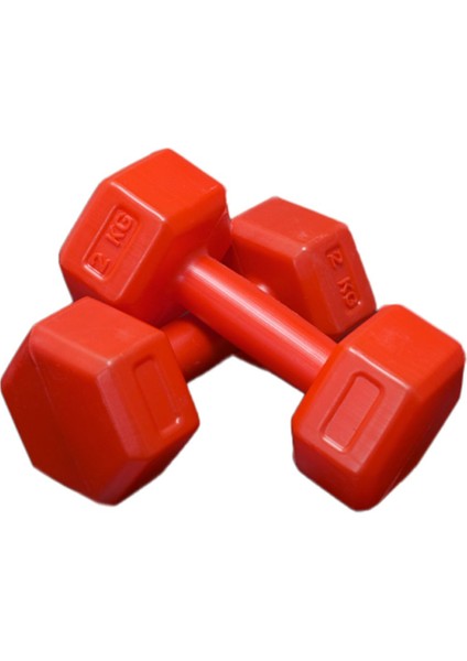 Kırmızı 2x2 kg vinyl dambıl seti, şık ve kullanışlı spor ekipmanı