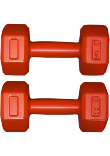 Kırmızı 2x2 kg vinyl dambıl seti, şık ve kullanışlı spor ekipmanı