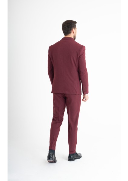 Süper Slim Fit Takım Elbise - Bordo
