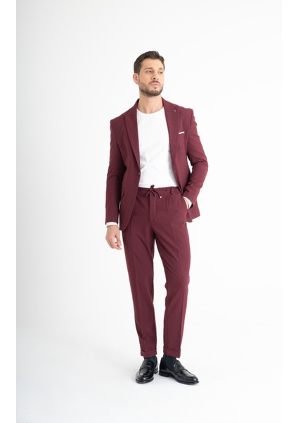 Süper Slim Fit Takım Elbise - Bordo