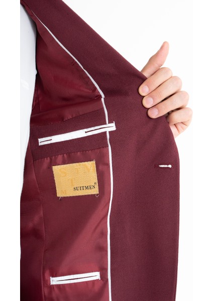 Süper Slim Fit Takım Elbise - Bordo
