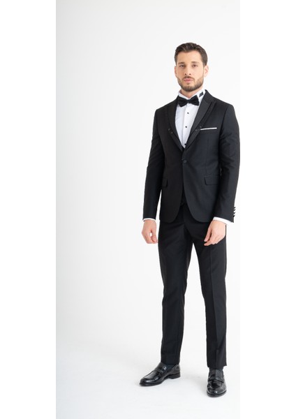 Slim Fit Yelekli Smokin - Siyah fırsatları