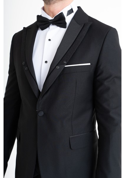 Slim Fit Yelekli Smokin - Siyah indirimleri