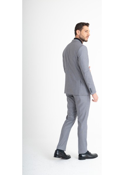 Slim Fit Yelekli Takım Elbise - Gri