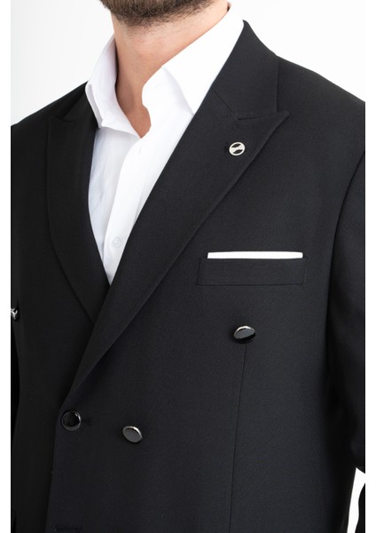 Süper Slim Fit Takım Elbise - Siyah