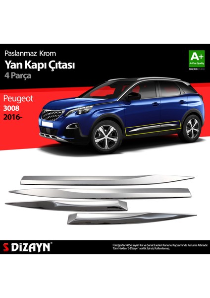 Peugeot 3008 Krom Yan Kapı Çıtası 4 Prç. 2016-2023