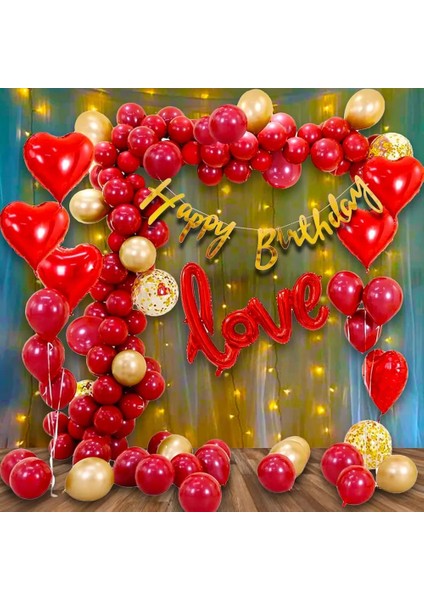 Love Folyo Kalp Happy Bırthday Parti Balon Set