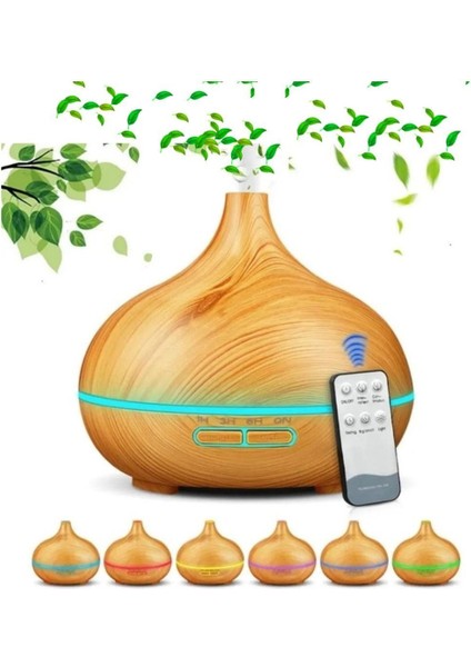 550 ml Uzaktan Kumandalı Ultrasonik Aroma Difüzörü, 7 renk, doğal ahşap görünüm
