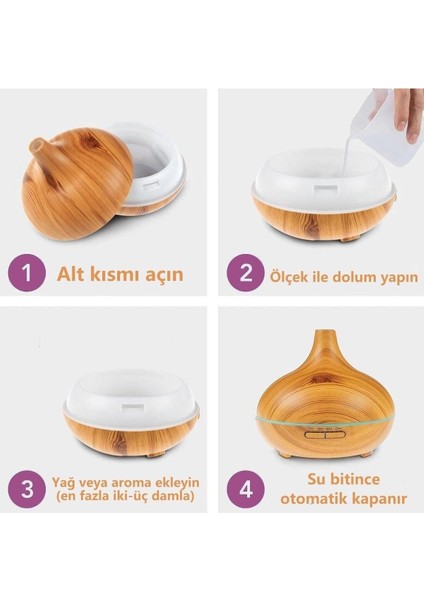 Kahverengi 7 Led Işıklı Aromatik Oda Kokusu Hava Nemlendirici 550 ml Kahve Aroma Difüzörü Buhar