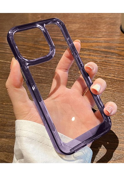 Iphone 11 Için Şeffaf Arkası Sararmaz Sert Mika Yanları Mor Silikon Kılıflar