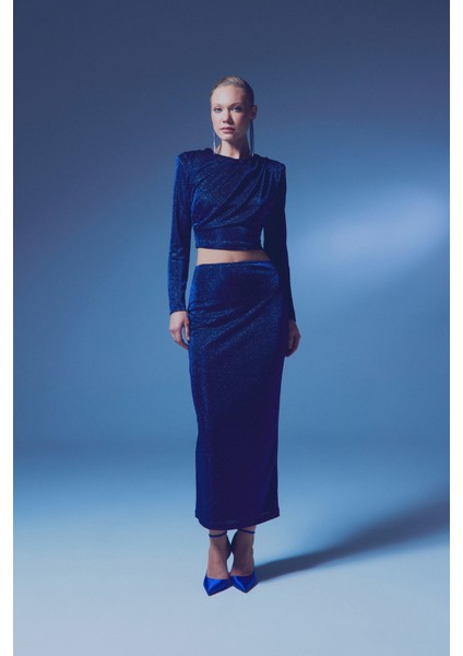 Simli Midi Etek - Sax Mavi fiyatları