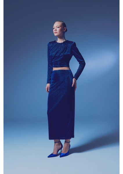 Simli Midi Etek - Sax Mavi modelleri