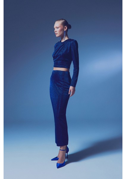 Simli Midi Etek - Sax Mavi fırsatları