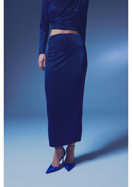 Simli Midi Etek - Sax Mavi indirimleri