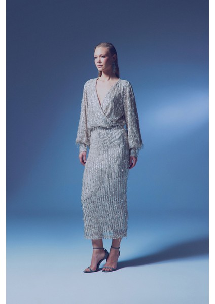 Uzun Payetli Etek - Bej fırsatları