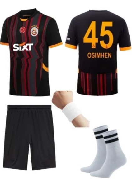 Victor Osimhen Siyah Galatasaray Çocuk Forma Seti 4 Parça Forma+Şort+Çorap+Bileklik