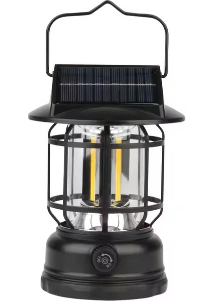 PR-7900 Güneş Enerjili Şarj Edilebilir Kamp Lambası Retro Işığı Ayarlanabilir Işıldak 10W