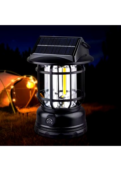 PR-7900 Güneş Enerjili Şarj Edilebilir Kamp Lambası Retro Işığı Ayarlanabilir Işıldak 10W