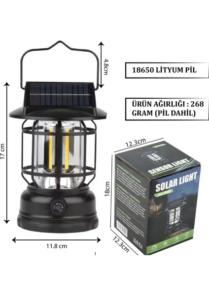 PR-7900 Güneş Enerjili Şarj Edilebilir Kamp Lambası Retro Işığı Ayarlanabilir Işıldak 10W