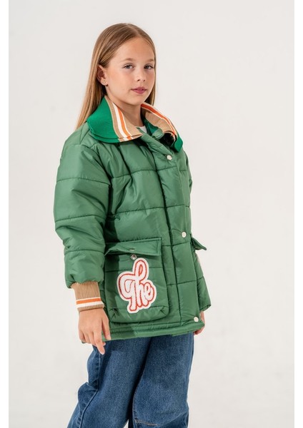 Kız Çocuk Yakası Triko Şişme Mont modelleri