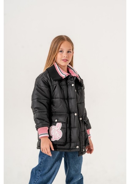 Kız Çocuk Yakası Triko Şişme Mont