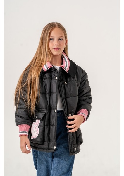 Kız Çocuk Yakası Triko Şişme Mont modelleri