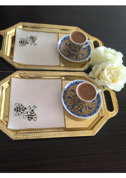Nakışlı Kahve Yanı Sunum Peçetesi, Kokteyl Peçete 2'Adet