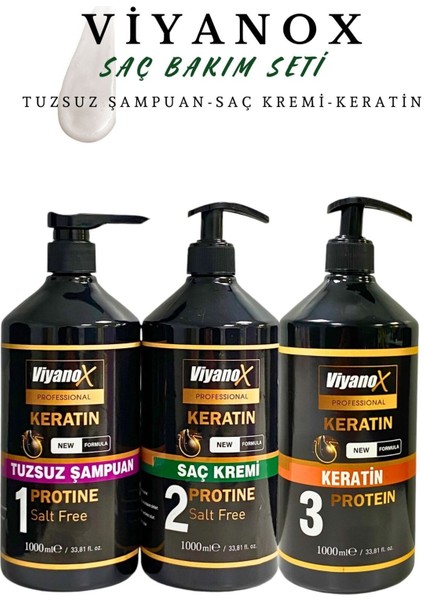 3'Lü Saç Bakım Seti Tuzsuz Şampuan,Saç Kremi,Keratin