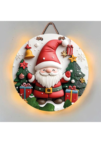 Yılbaşı Led Işıklı Kapı Süsü Yeniyıl Noel Baba Ahşap Üzeri Baskı Hediyelik