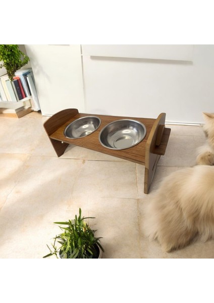 Ahşap Kedi-Köpek Mama ve Su Kabı